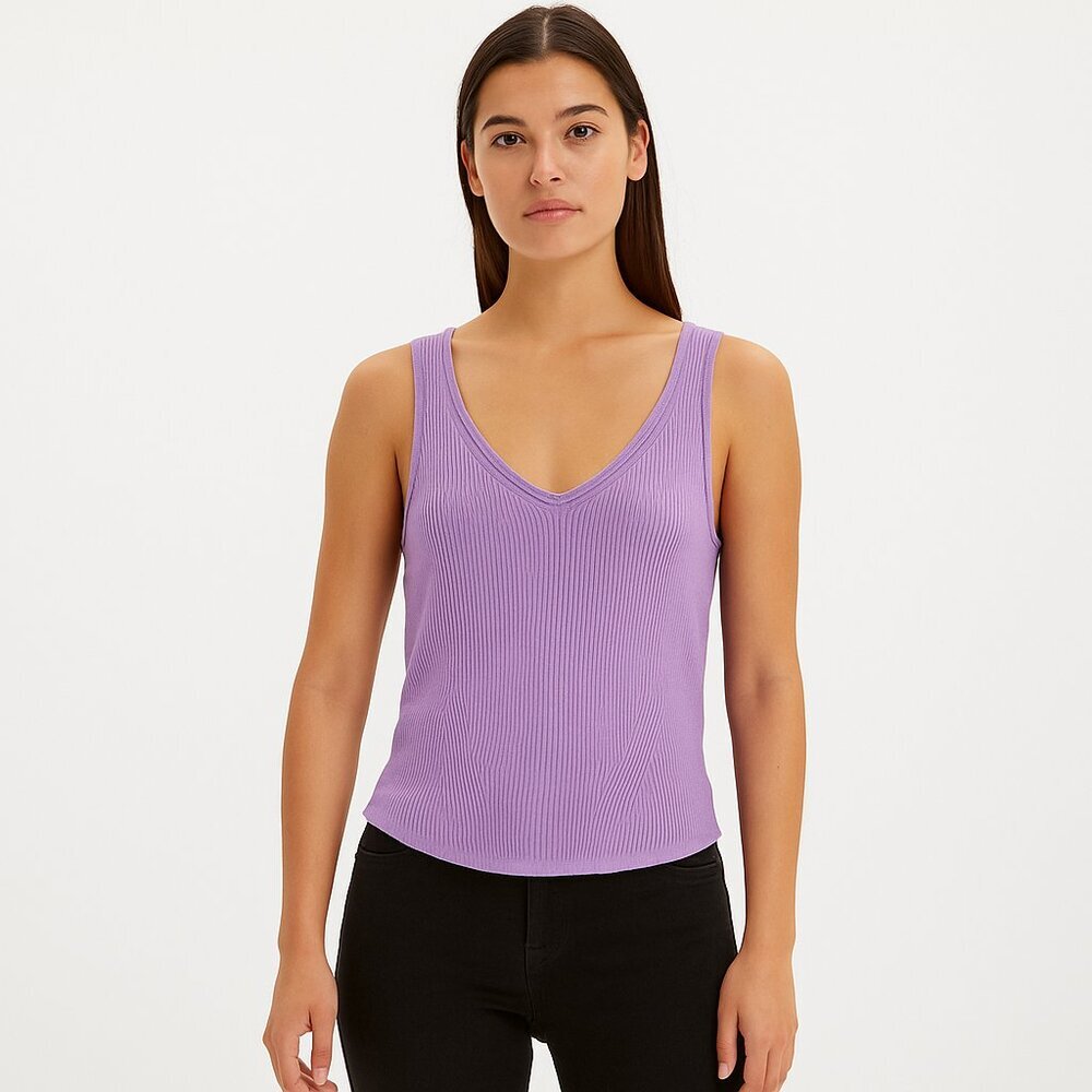 2/$30 White House Black Market Ribbed Knit Tank Sweater V-Neck Lilac Large #9883